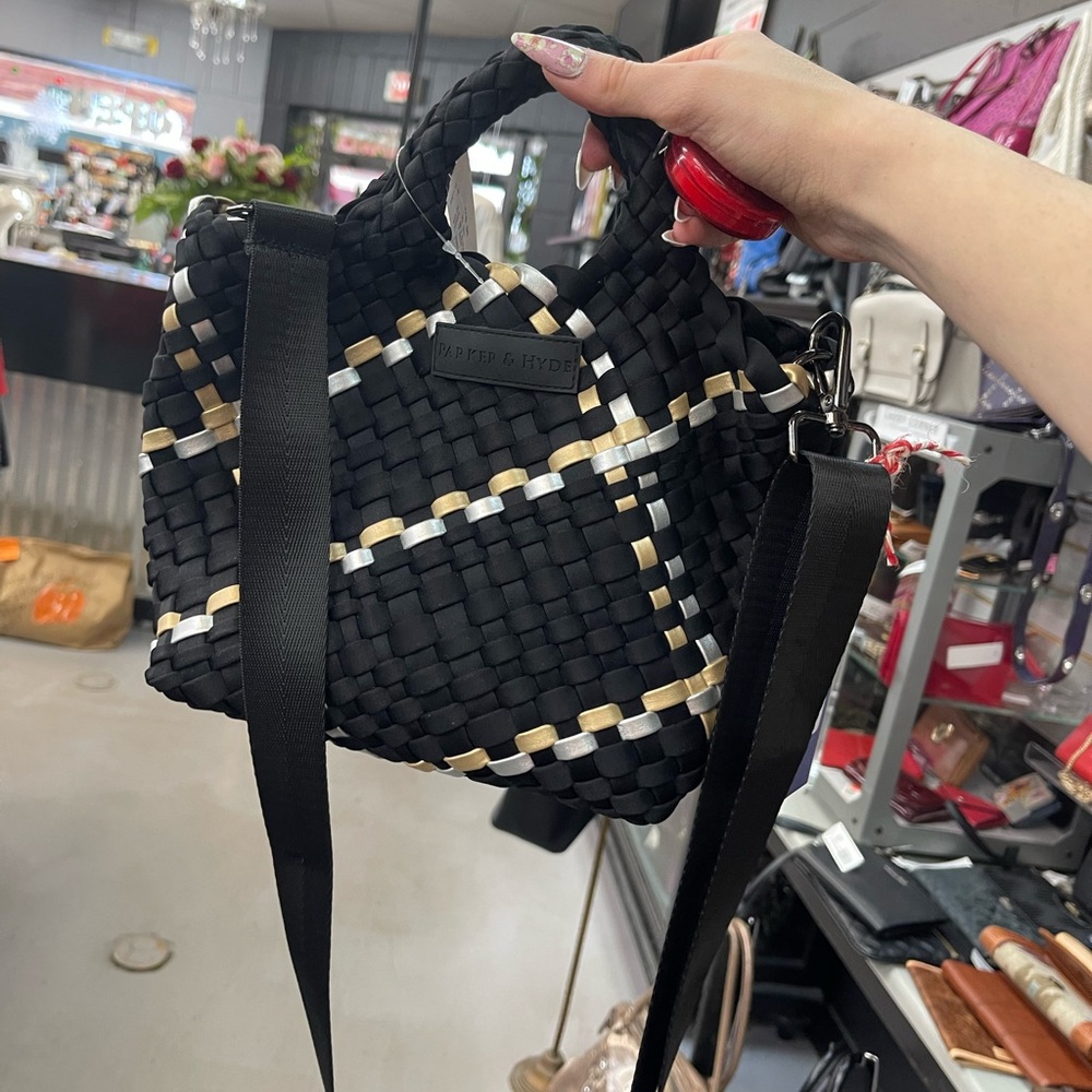 Black and Tan Woven Handbag